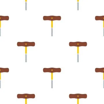 Corkscrew with wooden handle pattern flat Illustration