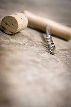 Corkscrew on a wooden table Fotos Stock