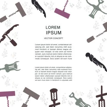 Corkscrews silhouette border with text on white background Stock Illustration