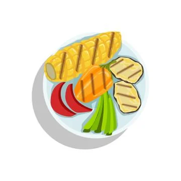Corn And Grilled Vegetables, Oktoberfest Grill Food Plate Illustration Stock Illustration