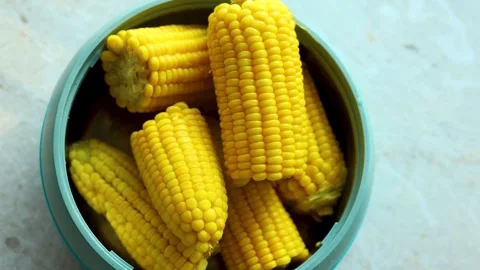 Corn Boiled sweet corn in a bowl Stock Footage 297936000