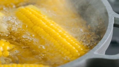 Corn boiling in hot water Stock Footage 121645213