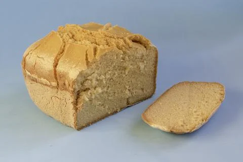 Corn bread. Homemade cornmeal bread on a blue background .Top view Stock Photos