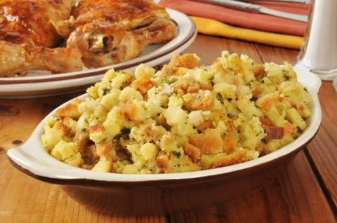 Corn bread stuffing with chicken Stock Photos