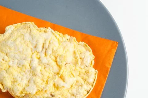 Corn cake, puffed corn on table, breakfast background.. Stock Photos