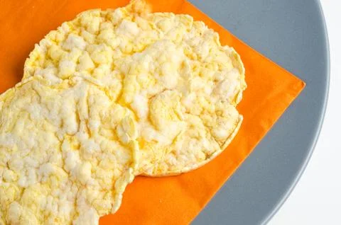 Corn cake, puffed corn on table, breakfast background.. Stock Photos