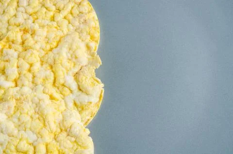 Corn cake, puffed corn on table, breakfast background.. Stock Photos