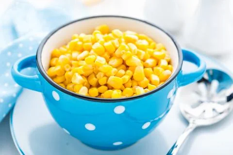 Corn canned, white background Stock Photos