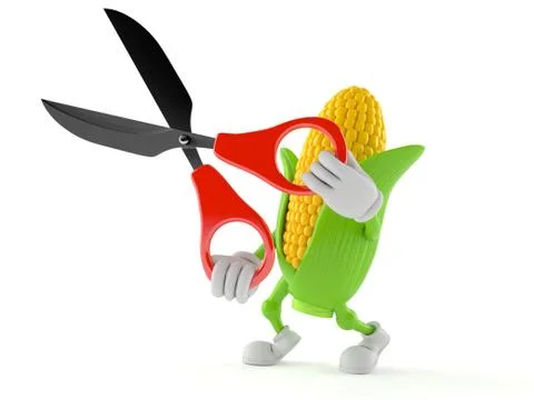 Corn character holding scissors Stock Illustration