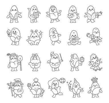 Corn character set in outline line art Stock Illustration