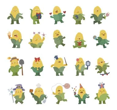 Corn character set in scandinavian style Stock Illustration