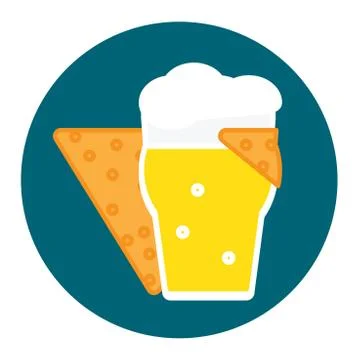Corn chip hugs a glass of cold beer with foam icon flat style Vector Stock Illustration