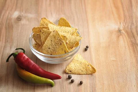 Corn chips in the jar. Traditional snack for beer Mexican nachos Stock Photos