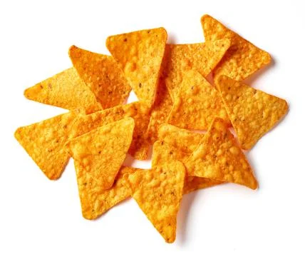Corn chips nachos isolated on white, from above Stock Photos