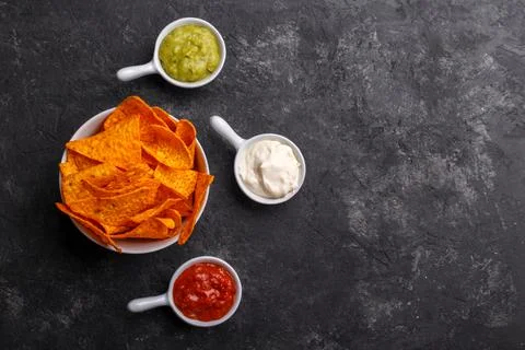 Corn chips with sauces Stock Photos