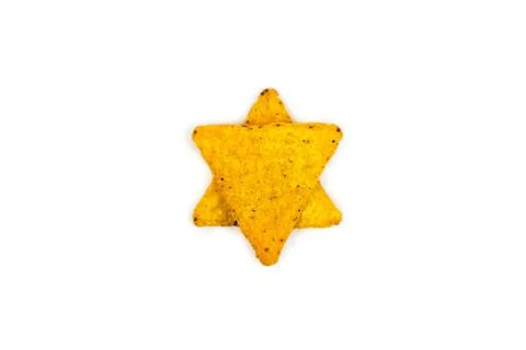 Corn chips tortilla, triangle, nachos, on a white background. Stock Photos