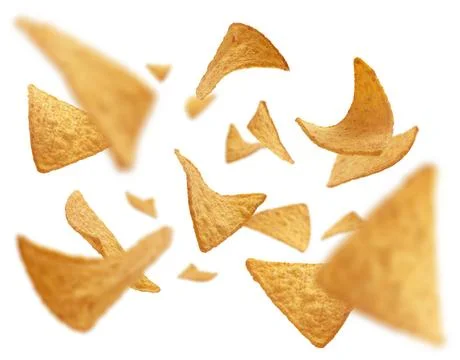 Corn chips of triangular shape levitate on a white background Corn chips o... 스톡 사진