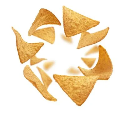 Corn chips of triangular shape levitate on a white background Corn chips o... 스톡 사진