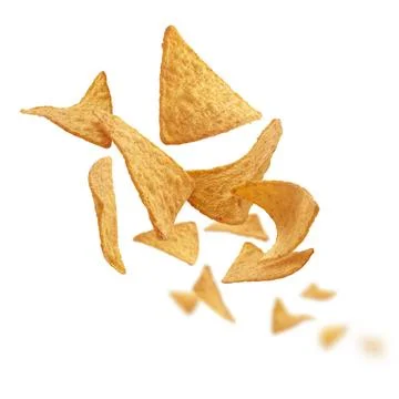 Corn chips of triangular shape levitate on a white background Corn chips o... 스톡 사진