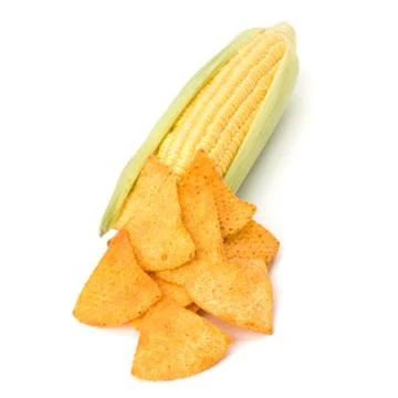 Corn cob and corn chips Stock Photos