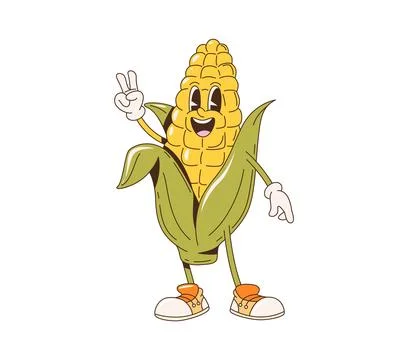 Corn cob bbq barbeque cartoon groovy character Illustrazione stock