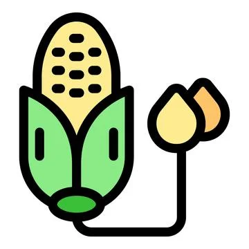 Corn cob connected to biofuel drops, sustainable energy production Ilustración de archivo