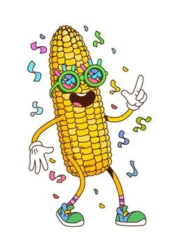 Corn cob groovy funky character, cartoon corncob Stock Illustration