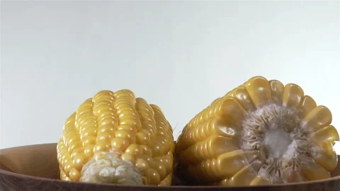Corn cob halves rotate on the plate. Stock Footage 159657701
