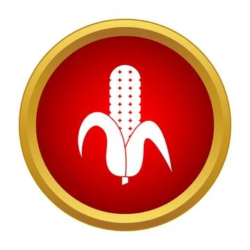 Corn cob icon in a flat red circle button 库存插图