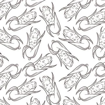 Corn cob maize seamless pattern in line art style. Corn doodle harvest wallpaper Illustrazione stock