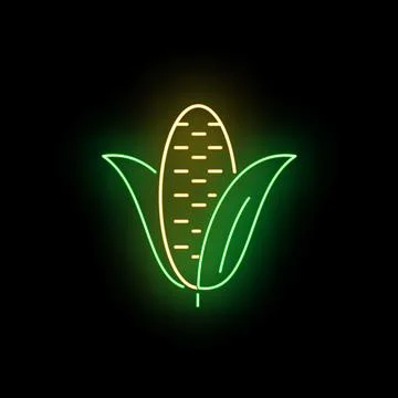Corn cob neon glowing sign on black background Stock Illustration