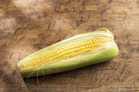 Corn on the cob on the table, sweet corn Stock Photos