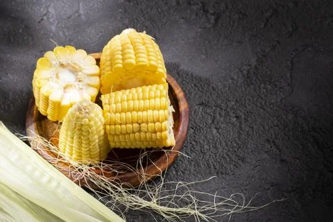 Corn on the cob on the table, sweet corn Stock Photos