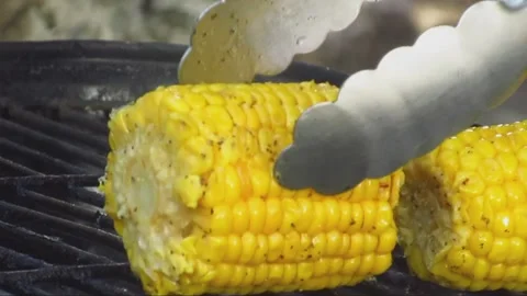 Corn on the Cobb on a Barbeque Grill Landscape View Stock Footage 237459079