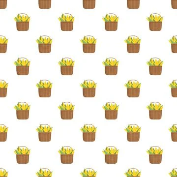 Corn cobs in basket seamless pattern background Stock Illustration
