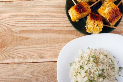 Corn cobs cooked on a grill Stock Photos
