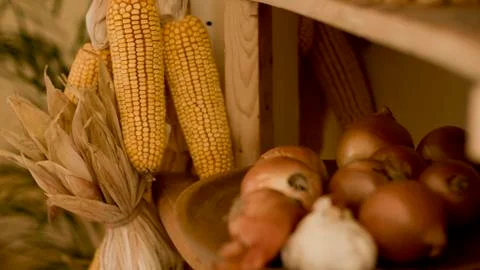 Corn cobs detail in kitchen interior Stock Photos