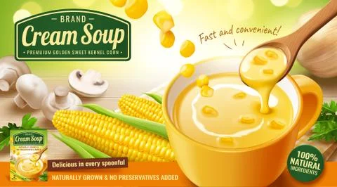 Corn cream soup ads Stock Illustration