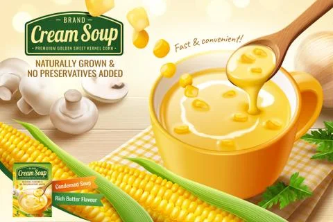 Corn cream soup ads Stock Illustration