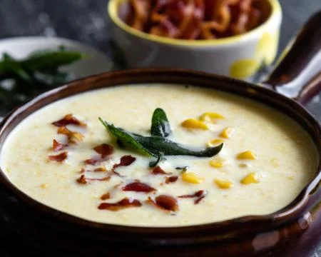 Corn cream soup Stock Photos