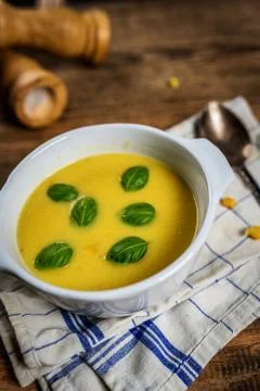 Corn cream soup Stock Photos