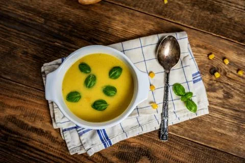 Corn cream soup Stock Photos