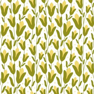 Corn crop seamless pattern on white background in cartoon style for textile Stock Illustration