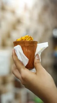 Corn Delight: Hand-Held Cup of Sweet Corn, Hand-Held Cup of Sweet Corn, Fr.. Stock Photos