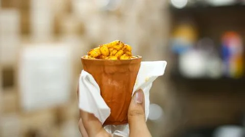 Corn Delight: Hand-Held Cup of Sweet Corn, Hand-Held Cup of Sweet Corn, Fr.. Stock Photos