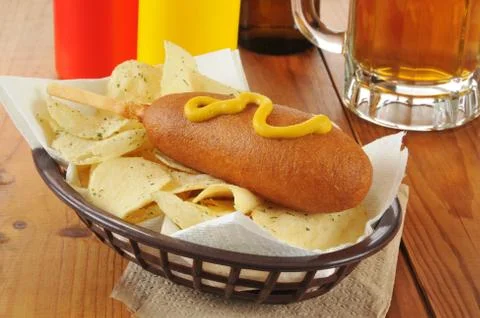 Corn dog and chips Stock Photos