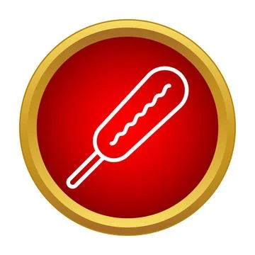 Corn dog fast food snack icon on red circle Stock Illustration