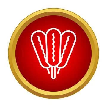Corn dog icon on red circle with gold ring Stock Illustration