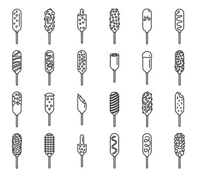 Corn dog icons set outline vector. Fast food Stock Illustration