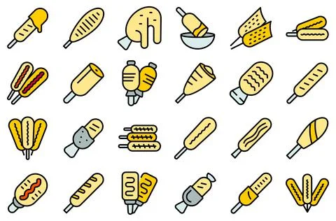 Corn dog icons set vector flat 스톡 일러스트